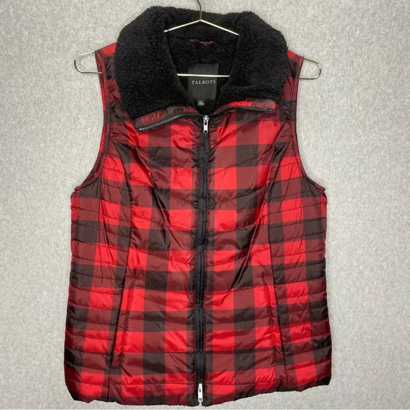 Talbots Faux Fur Buffalo Plaid Puffer Vest - Picture 5 of 10
